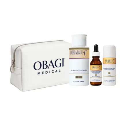 Set Obagi-C Fx pentru ten gras cu serum Vitamina C, toner echilibrant si crema de noapte.